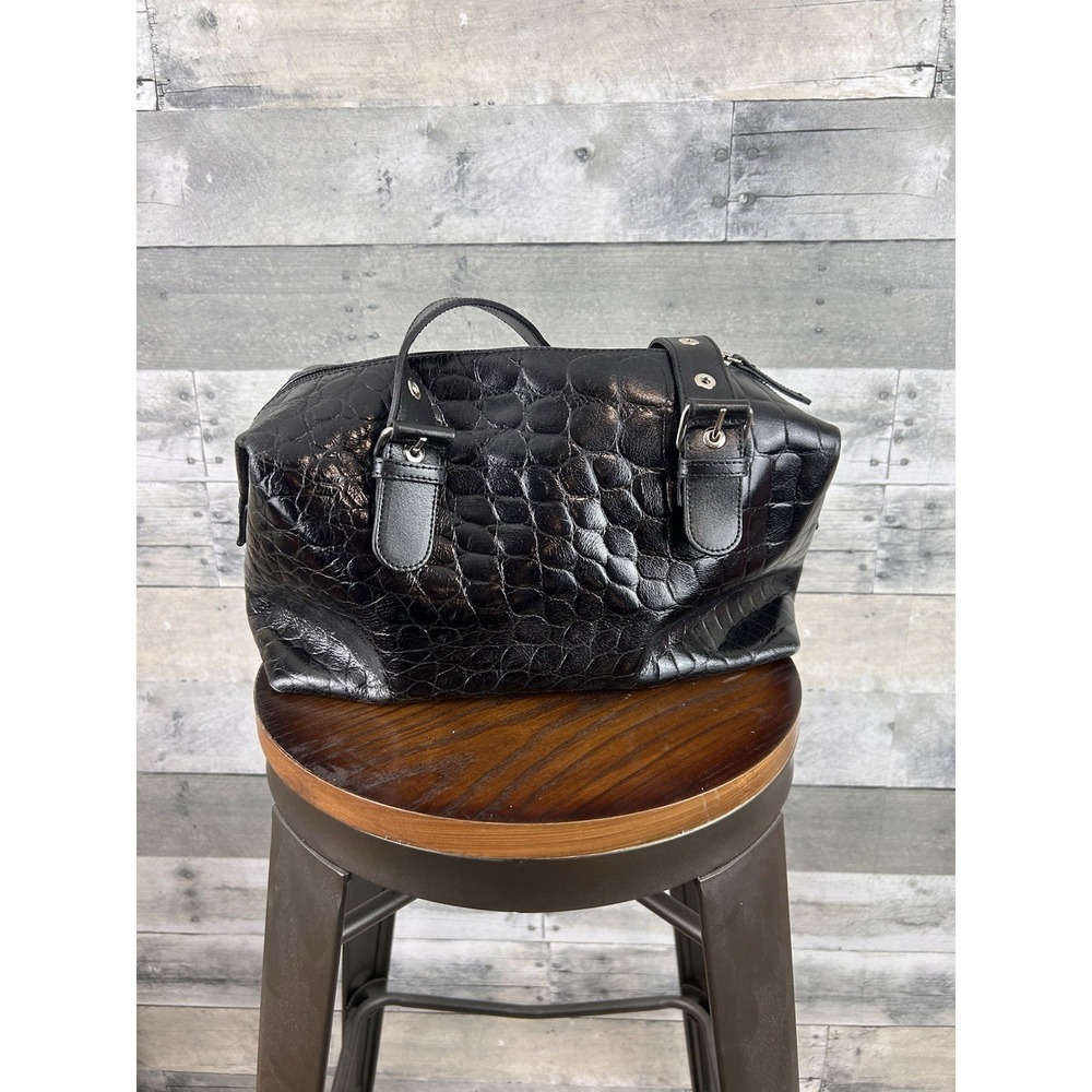 Maschera Firenze Black Leather Small Duffle Travel Bag